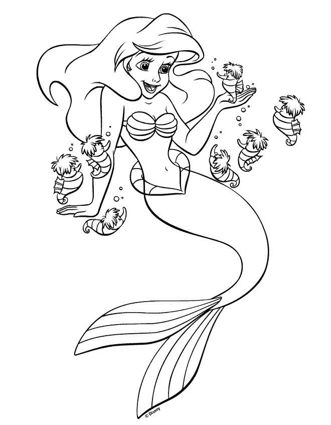 Plansa de colorat cu Mica Sirena si perla