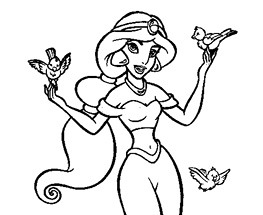 Plansa de colorat cu printesa Disney, Jasmine