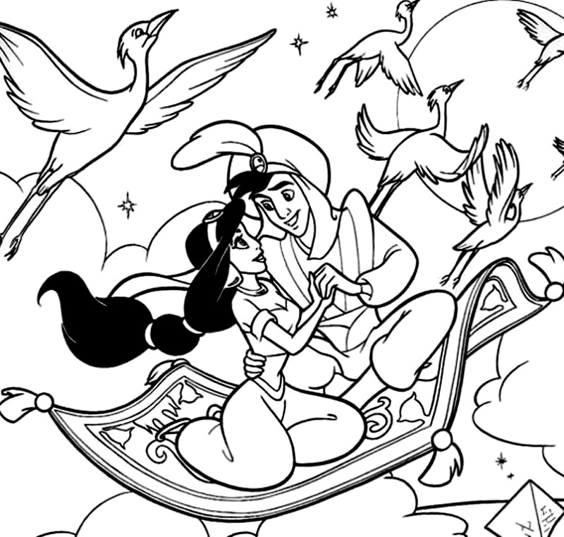 Jasmine si Aladdin pe covorul fermecat