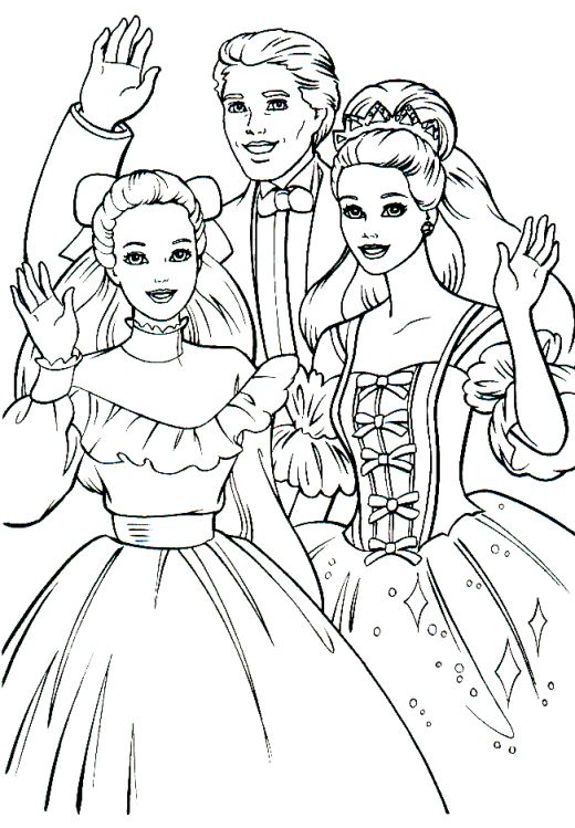 Plansa de colorat cu Barbie, Ken si sora lui Barbie