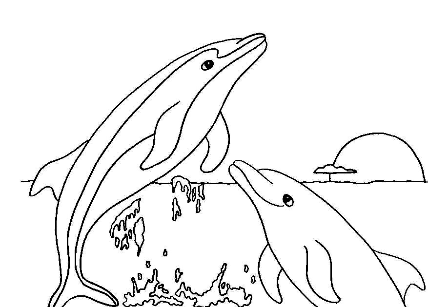 Plansa de colorat cu delfini jucausi