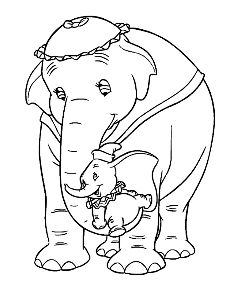 Dumbo si mama de colorat
