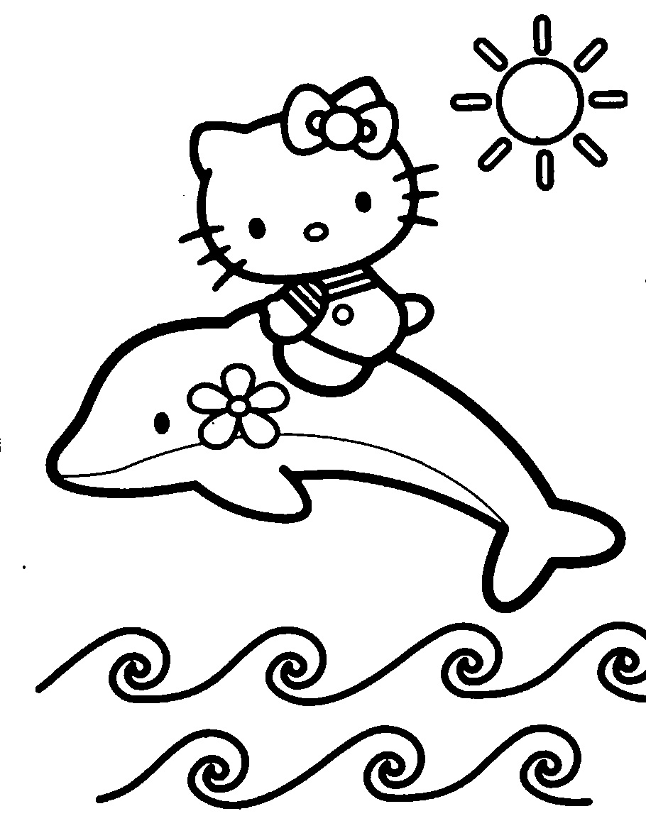Hello Kitty pe delfin de colorat