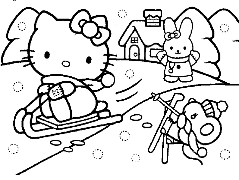 Hello Kitty iarna pe sanie