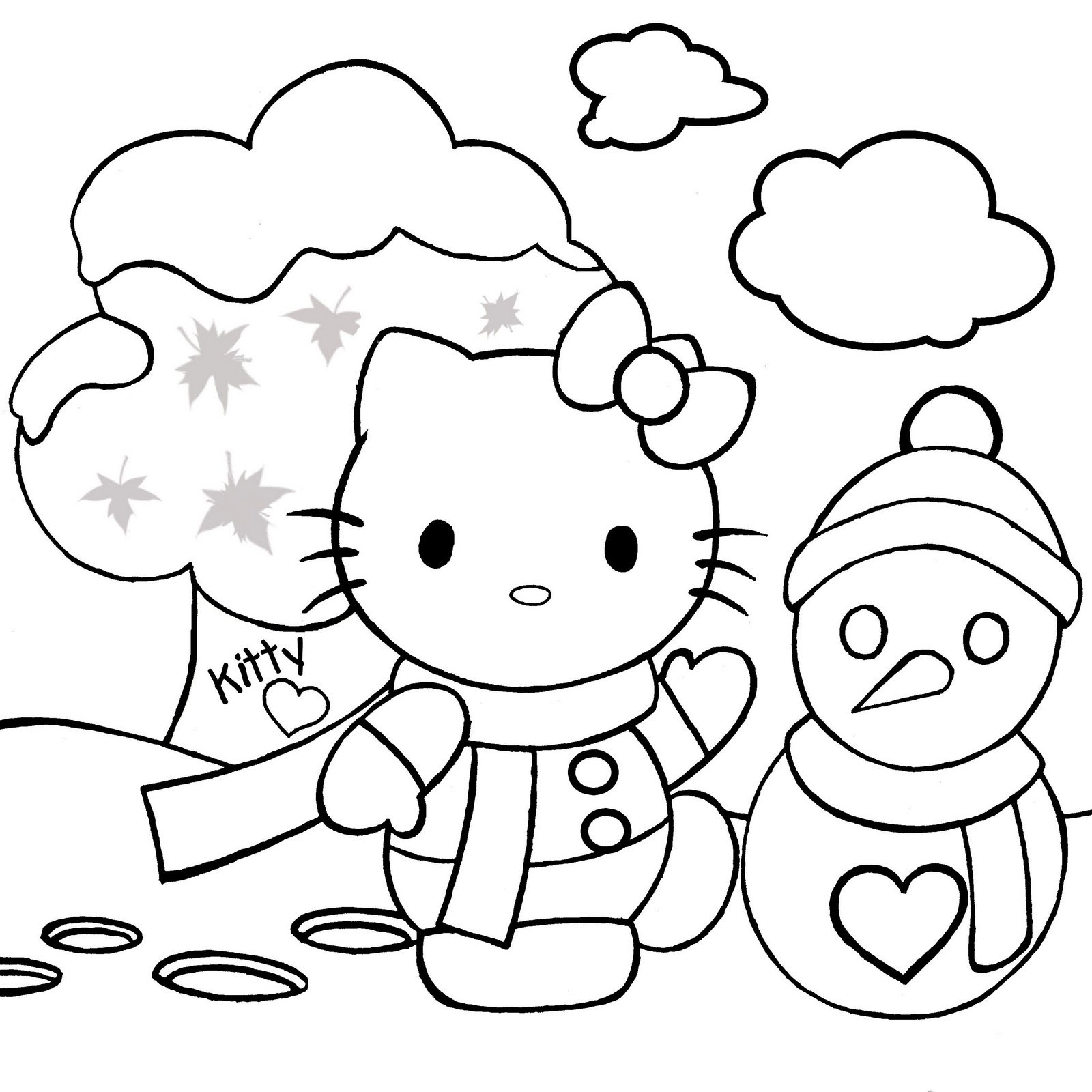 Hello Kitty si Omul de Zpada de colorat