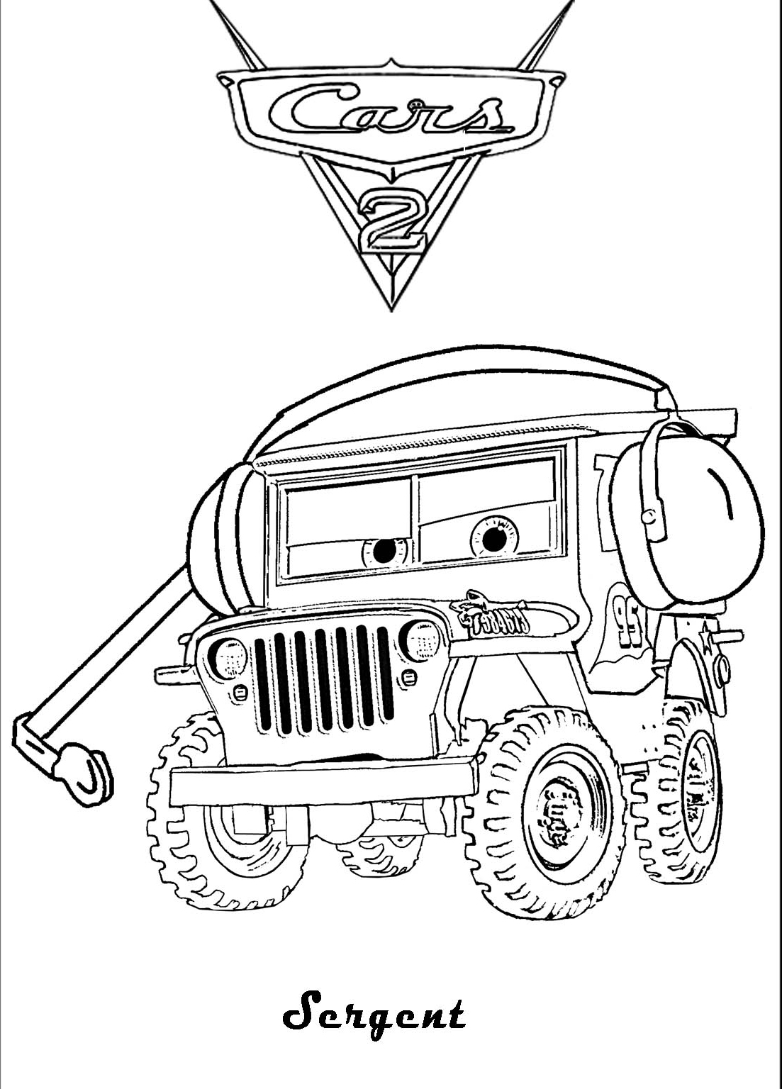 Plansa de colorat cu masina Sergent din Cars 2