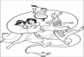 Plansa de colorat cu Genie, Jasmine, Aladin si maimutica
