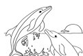 Plansa de colorat cu delfini jucausi