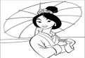 Plansa de colorat cu Mulan sub umbrela