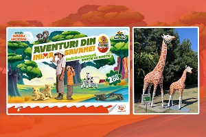 Un pui de girafa ajunge la Antipa si invita familiile in inima savanei