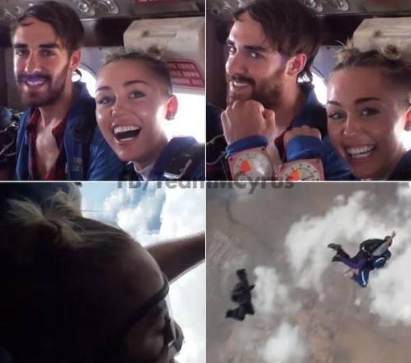 Miley Cyrus a sarit cu parasuta